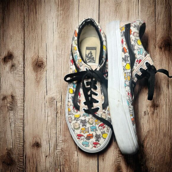 Vans low top white canvas sneakers kitties puppies cats dogs lace-up M8 W9.5 - Picture 2 of 8